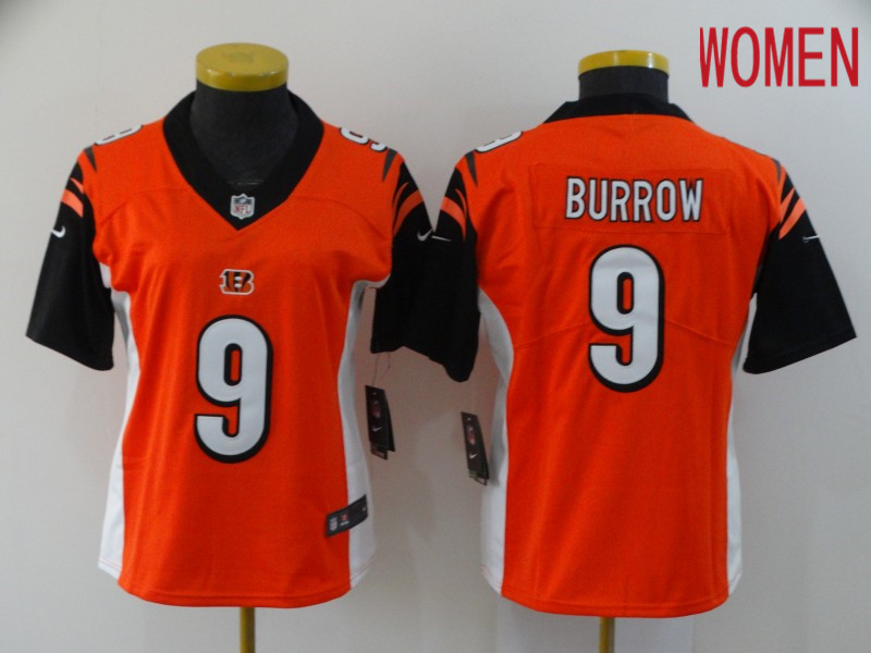 Women Cincinnati Bengals #9 Burrow Orange Nike Vapor Untouchable Stitched Limited NFL Jerseys